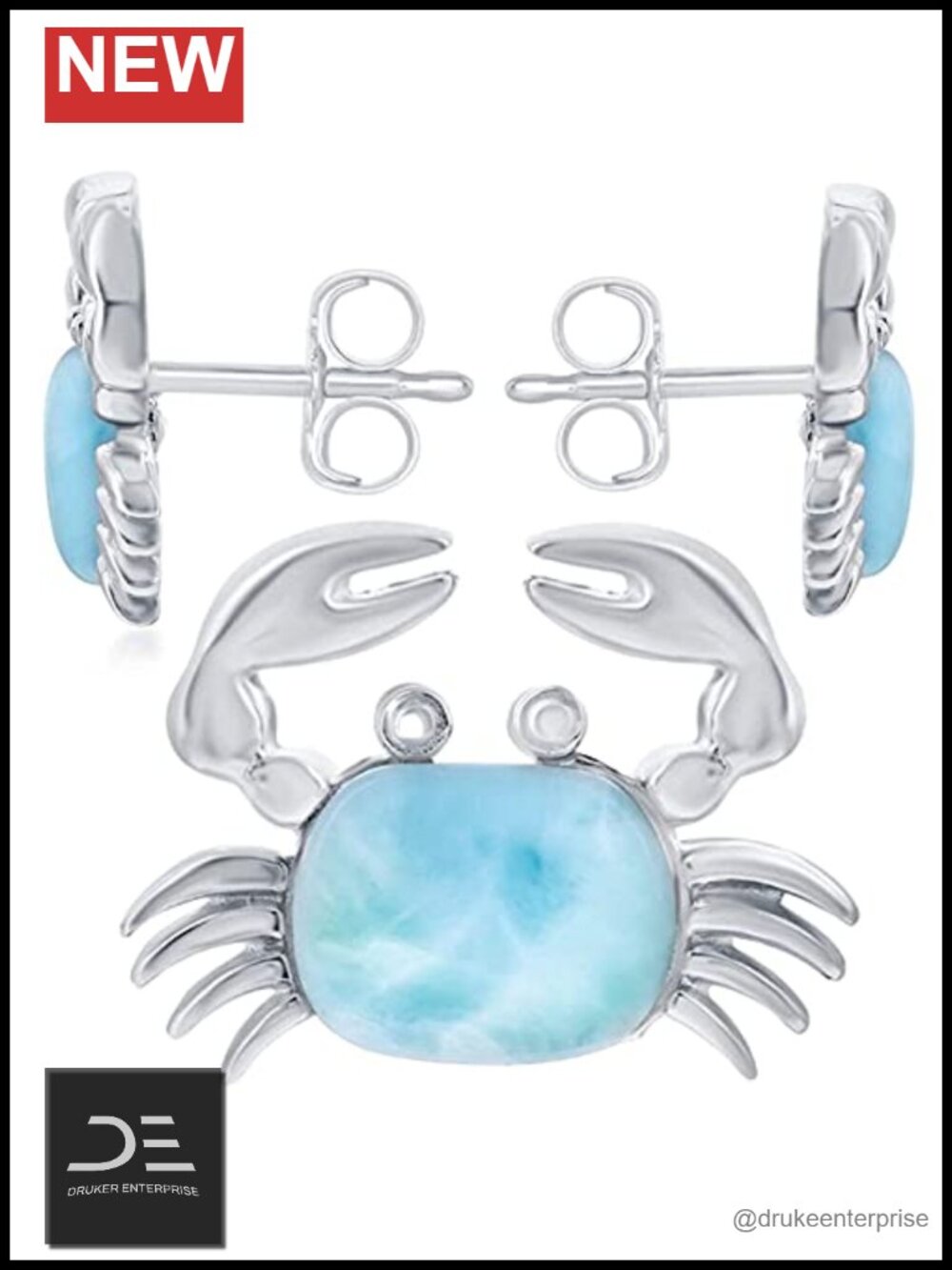 Sterling Silver Natural Larimar Stud Earrings for Women